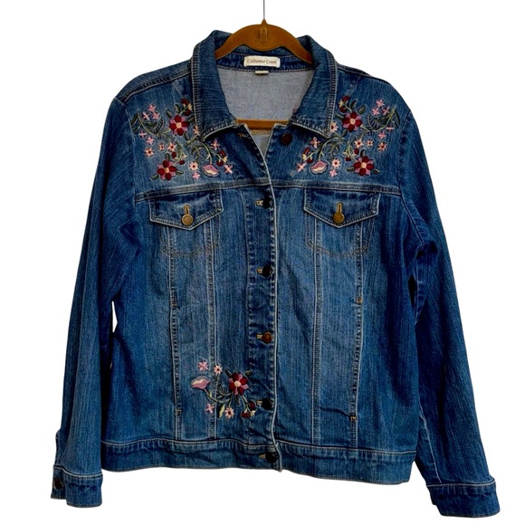 Coldwater Creek Jackets & Blazers - Coldwater Creek Women’s 1X Embroidered Denim Jean Jacket Pockets Trucker Boho